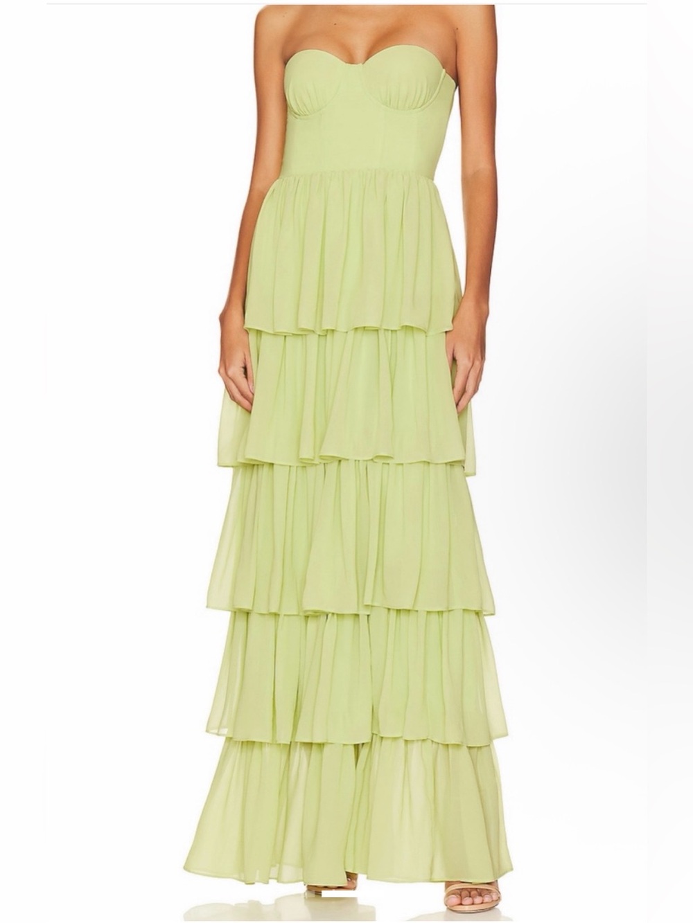 Lovers + Friends Lime Strapless Tiered Maxi Dress. SZ: S Like New. - Picture 4 of 8